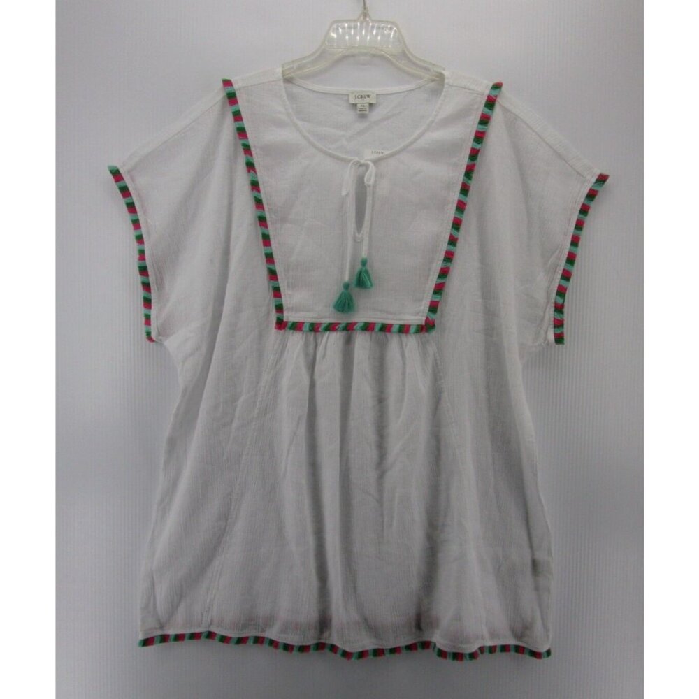 J Crew Top XL Pullover Blouse Tassels Fringe Cut Out Hippie Boho NEW